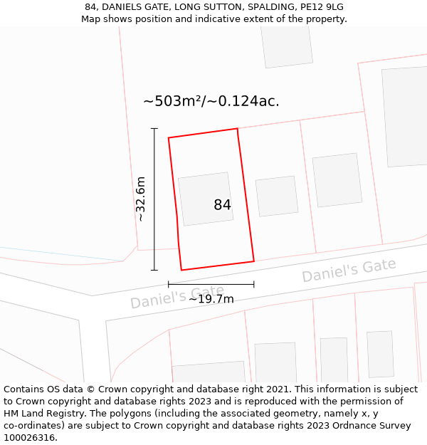 84, DANIELS GATE, LONG SUTTON, SPALDING, PE12 9LG: Plot and title map