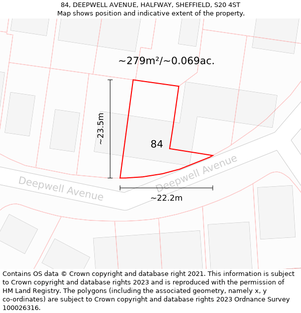 84, DEEPWELL AVENUE, HALFWAY, SHEFFIELD, S20 4ST: Plot and title map