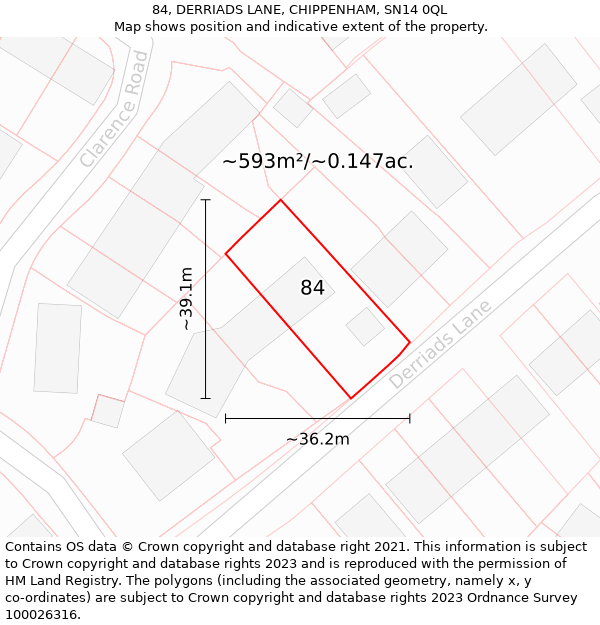 84, DERRIADS LANE, CHIPPENHAM, SN14 0QL: Plot and title map