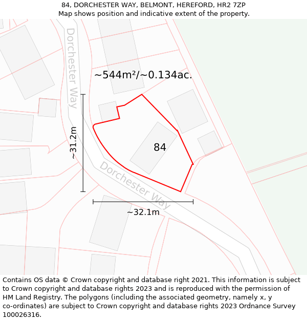 84, DORCHESTER WAY, BELMONT, HEREFORD, HR2 7ZP: Plot and title map