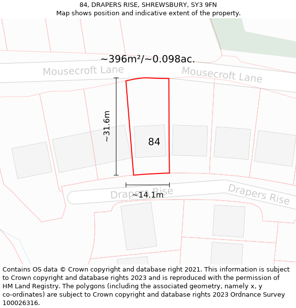 84, DRAPERS RISE, SHREWSBURY, SY3 9FN: Plot and title map