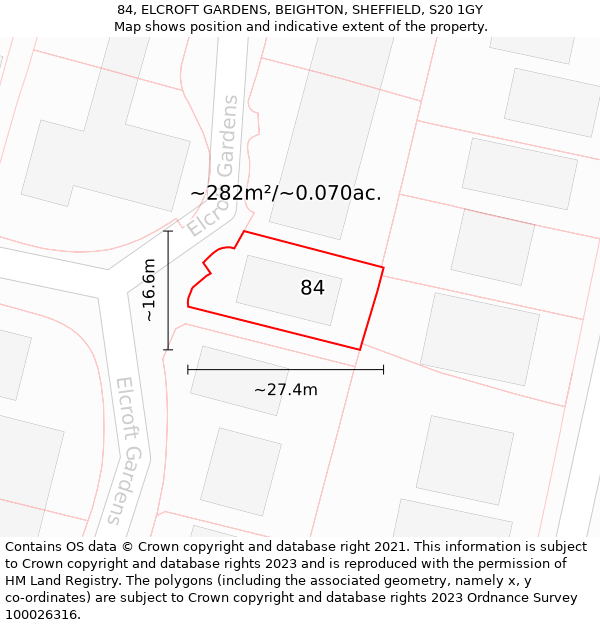 84, ELCROFT GARDENS, BEIGHTON, SHEFFIELD, S20 1GY: Plot and title map