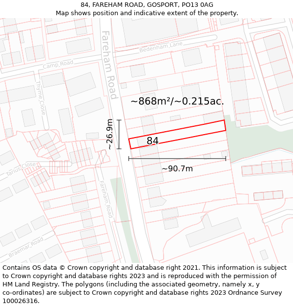 84, FAREHAM ROAD, GOSPORT, PO13 0AG: Plot and title map