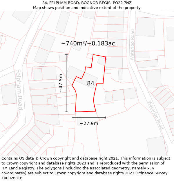 84, FELPHAM ROAD, BOGNOR REGIS, PO22 7NZ: Plot and title map