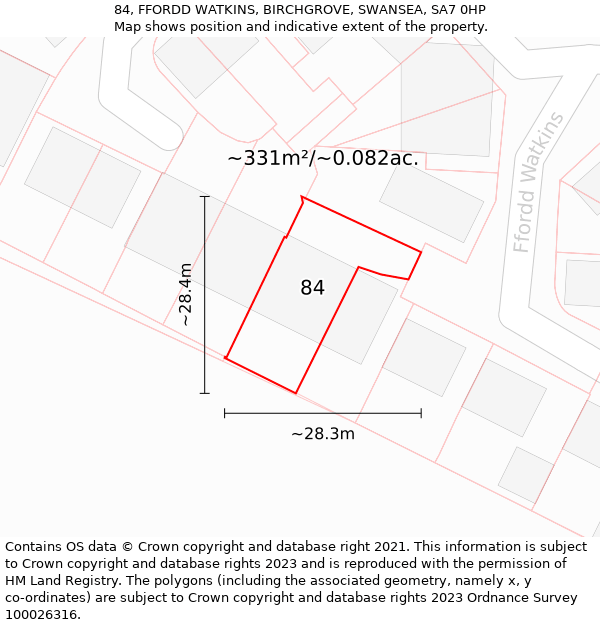 84, FFORDD WATKINS, BIRCHGROVE, SWANSEA, SA7 0HP: Plot and title map