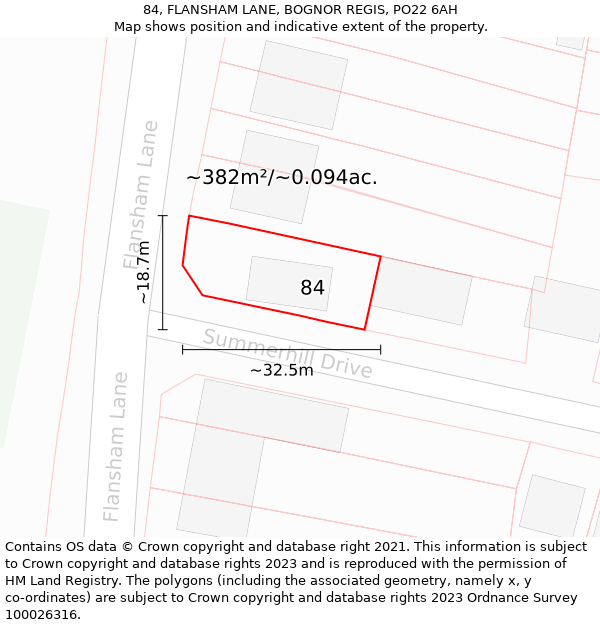 84, FLANSHAM LANE, BOGNOR REGIS, PO22 6AH: Plot and title map