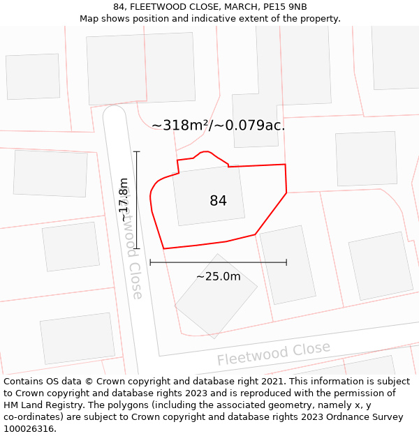 84, FLEETWOOD CLOSE, MARCH, PE15 9NB: Plot and title map