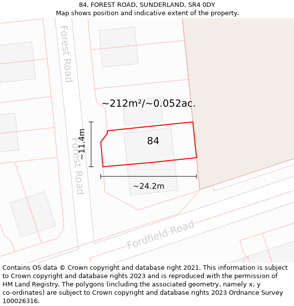 84, FOREST ROAD, SUNDERLAND, SR4 0DY: Plot and title map