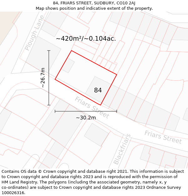 84, FRIARS STREET, SUDBURY, CO10 2AJ: Plot and title map