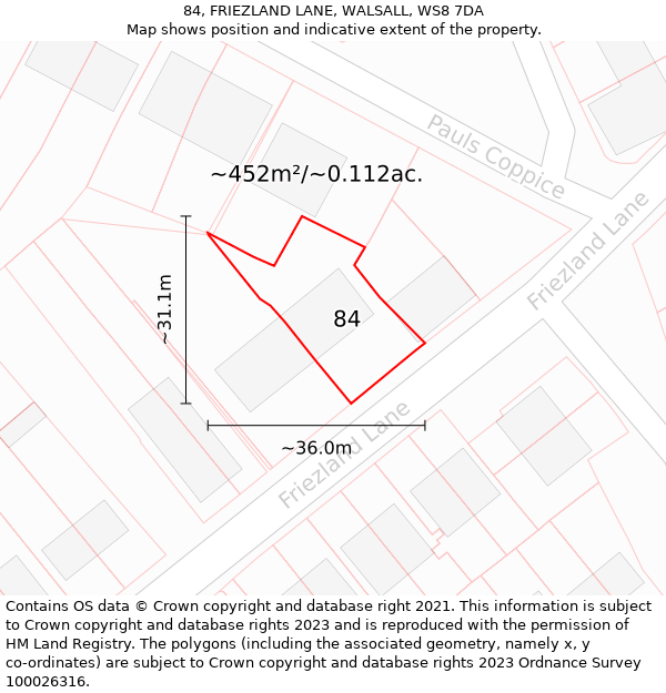 84, FRIEZLAND LANE, WALSALL, WS8 7DA: Plot and title map