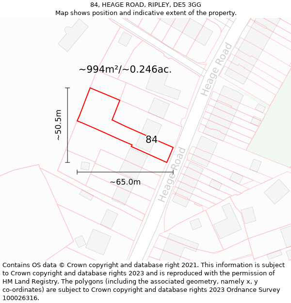 84, HEAGE ROAD, RIPLEY, DE5 3GG: Plot and title map