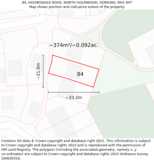 84, HOLMESDALE ROAD, NORTH HOLMWOOD, DORKING, RH5 4HT: Plot and title map