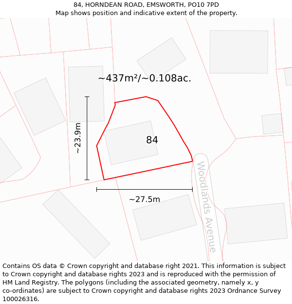 84, HORNDEAN ROAD, EMSWORTH, PO10 7PD: Plot and title map