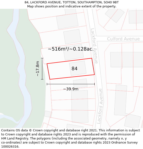 84, LACKFORD AVENUE, TOTTON, SOUTHAMPTON, SO40 9BT: Plot and title map