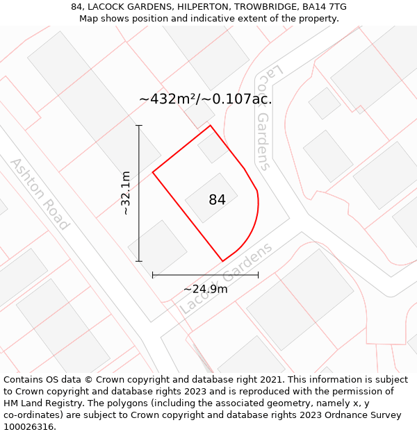 84, LACOCK GARDENS, HILPERTON, TROWBRIDGE, BA14 7TG: Plot and title map