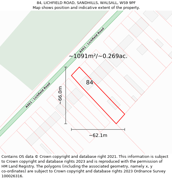 84, LICHFIELD ROAD, SANDHILLS, WALSALL, WS9 9PF: Plot and title map