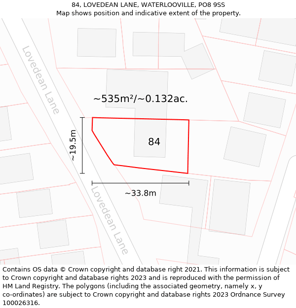 84, LOVEDEAN LANE, WATERLOOVILLE, PO8 9SS: Plot and title map