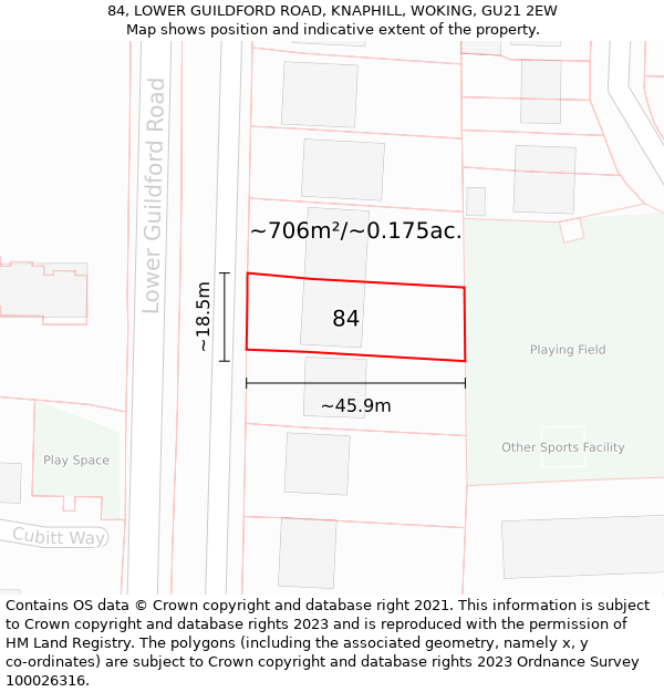 84, LOWER GUILDFORD ROAD, KNAPHILL, WOKING, GU21 2EW: Plot and title map