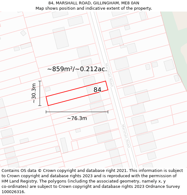 84, MARSHALL ROAD, GILLINGHAM, ME8 0AN: Plot and title map