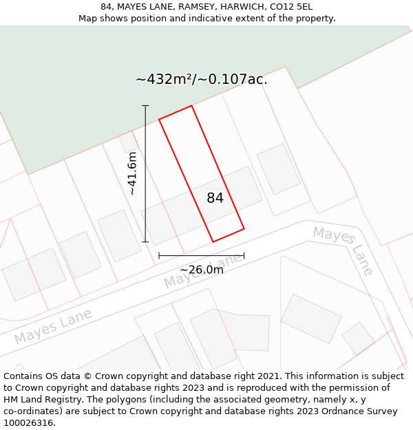 84, MAYES LANE, RAMSEY, HARWICH, CO12 5EL: Plot and title map