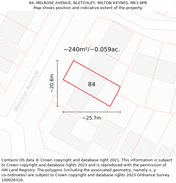 84, MELROSE AVENUE, BLETCHLEY, MILTON KEYNES, MK3 6PR: Plot and title map