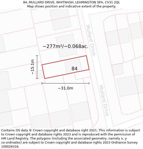 84, MULLARD DRIVE, WHITNASH, LEAMINGTON SPA, CV31 2QL: Plot and title map