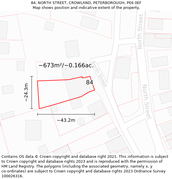 84, NORTH STREET, CROWLAND, PETERBOROUGH, PE6 0EF: Plot and title map