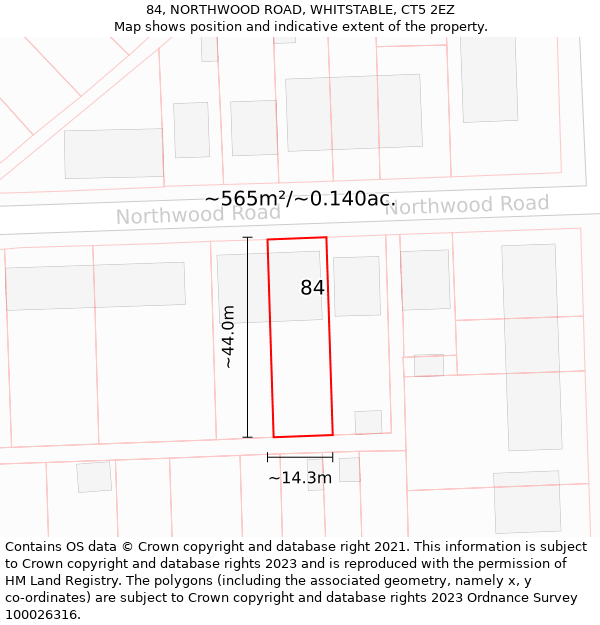 84, NORTHWOOD ROAD, WHITSTABLE, CT5 2EZ: Plot and title map