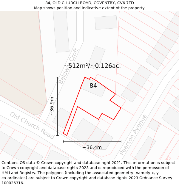 84, OLD CHURCH ROAD, COVENTRY, CV6 7ED: Plot and title map