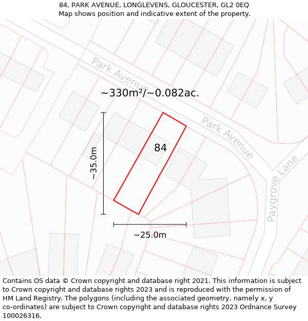 84, PARK AVENUE, LONGLEVENS, GLOUCESTER, GL2 0EQ: Plot and title map