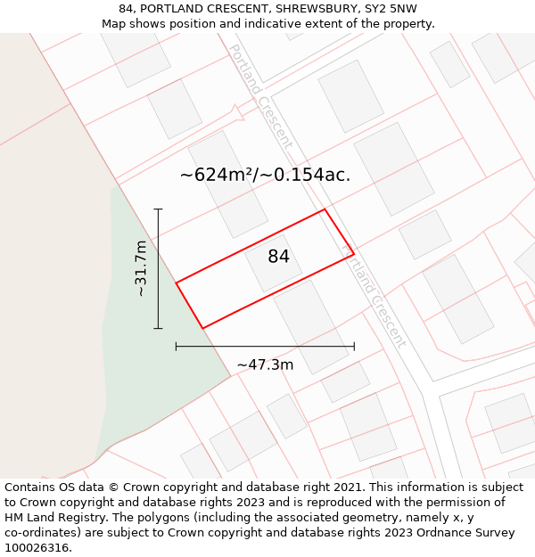 84, PORTLAND CRESCENT, SHREWSBURY, SY2 5NW: Plot and title map