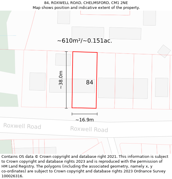84, ROXWELL ROAD, CHELMSFORD, CM1 2NE: Plot and title map