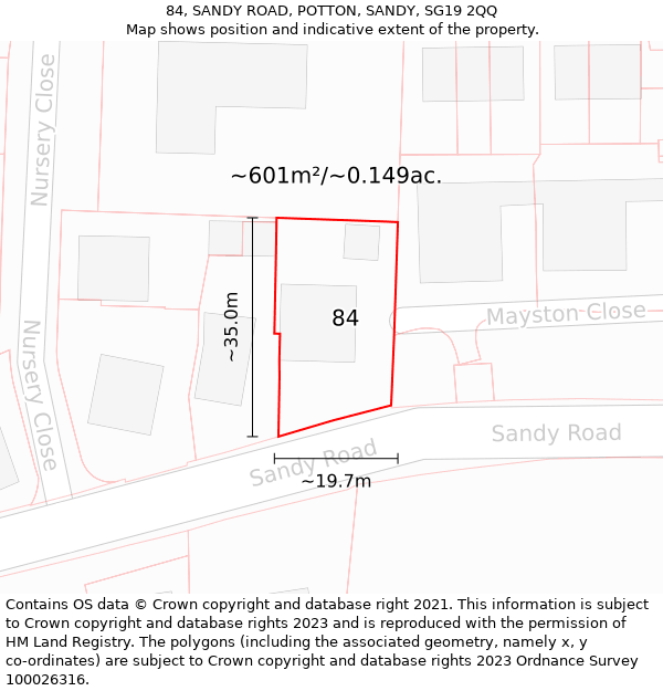 84, SANDY ROAD, POTTON, SANDY, SG19 2QQ: Plot and title map