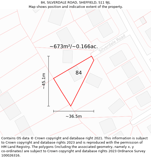 84, SILVERDALE ROAD, SHEFFIELD, S11 9JL: Plot and title map