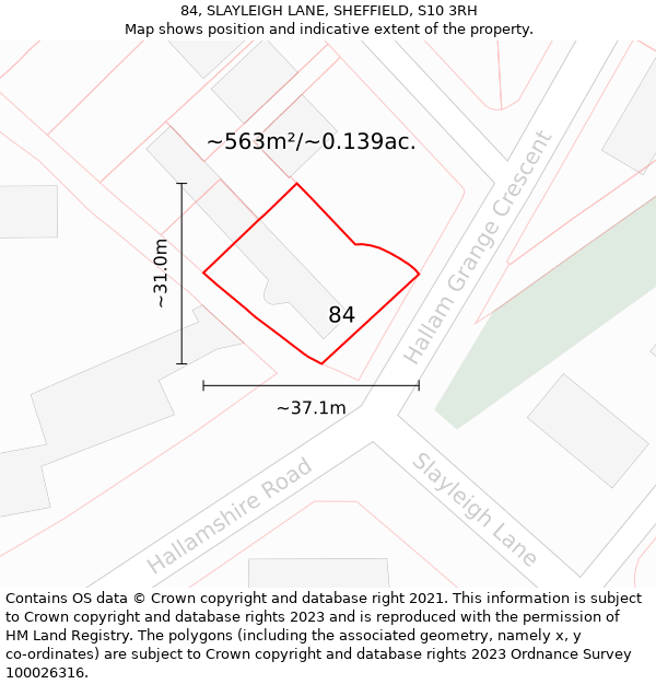 84, SLAYLEIGH LANE, SHEFFIELD, S10 3RH: Plot and title map
