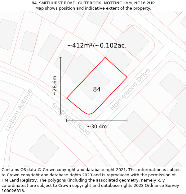 84, SMITHURST ROAD, GILTBROOK, NOTTINGHAM, NG16 2UP: Plot and title map