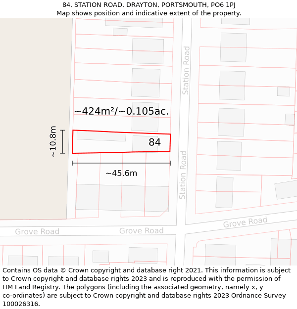 84, STATION ROAD, DRAYTON, PORTSMOUTH, PO6 1PJ: Plot and title map