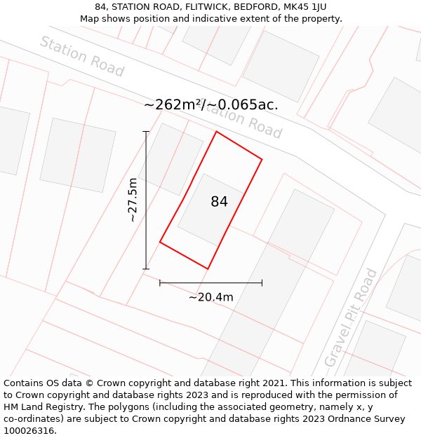 84, STATION ROAD, FLITWICK, BEDFORD, MK45 1JU: Plot and title map