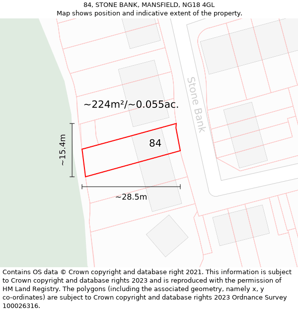 84, STONE BANK, MANSFIELD, NG18 4GL: Plot and title map