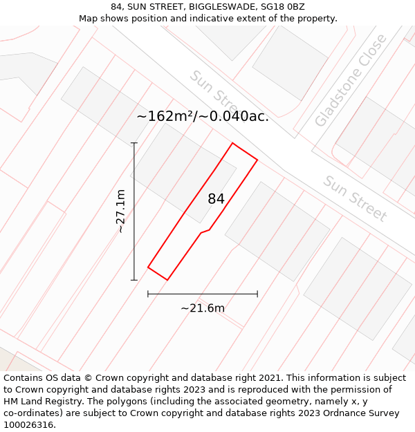 84, SUN STREET, BIGGLESWADE, SG18 0BZ: Plot and title map