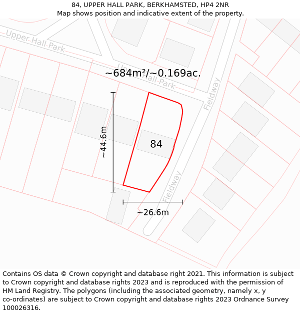 84, UPPER HALL PARK, BERKHAMSTED, HP4 2NR: Plot and title map