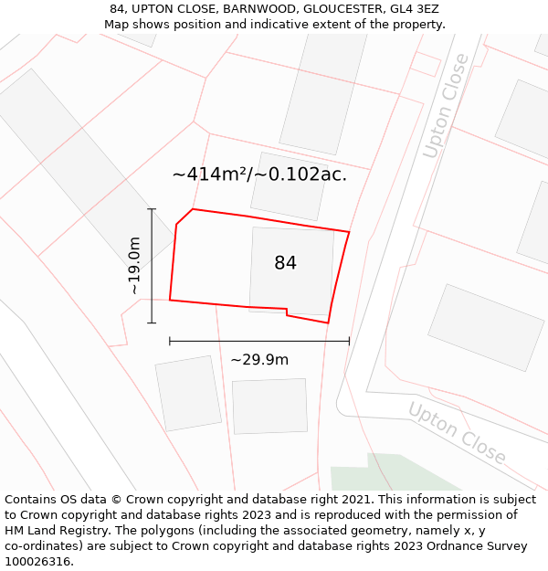 84, UPTON CLOSE, BARNWOOD, GLOUCESTER, GL4 3EZ: Plot and title map