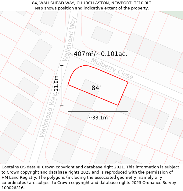 84, WALLSHEAD WAY, CHURCH ASTON, NEWPORT, TF10 9LT: Plot and title map