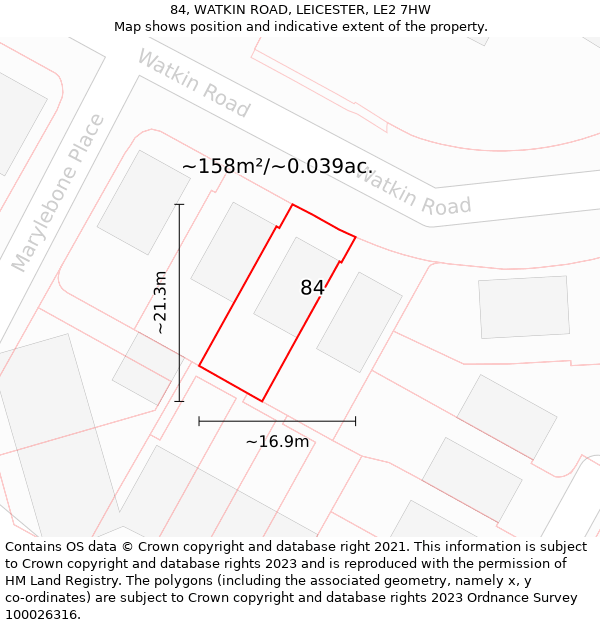 84, WATKIN ROAD, LEICESTER, LE2 7HW: Plot and title map