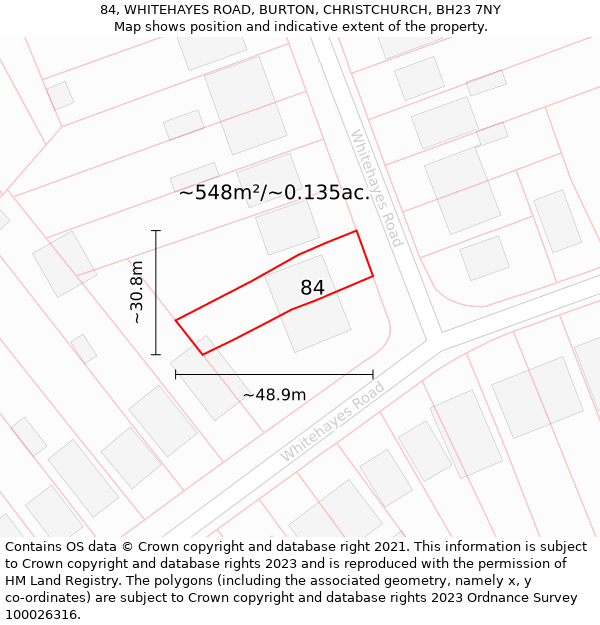 84, WHITEHAYES ROAD, BURTON, CHRISTCHURCH, BH23 7NY: Plot and title map