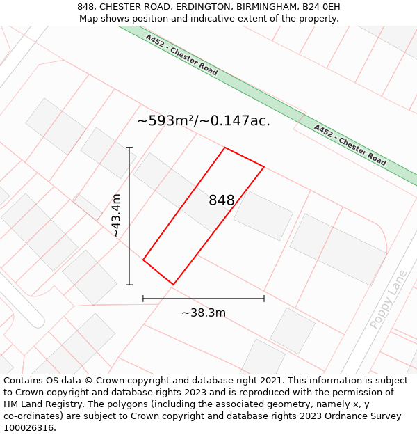 848, CHESTER ROAD, ERDINGTON, BIRMINGHAM, B24 0EH: Plot and title map