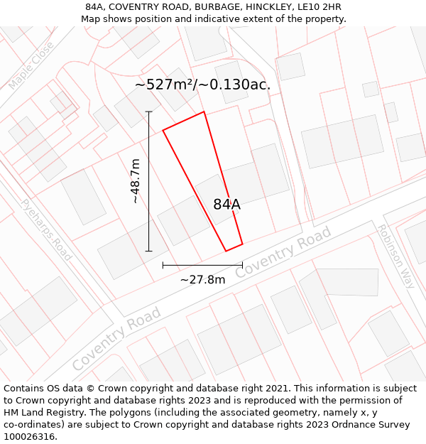 84A, COVENTRY ROAD, BURBAGE, HINCKLEY, LE10 2HR: Plot and title map