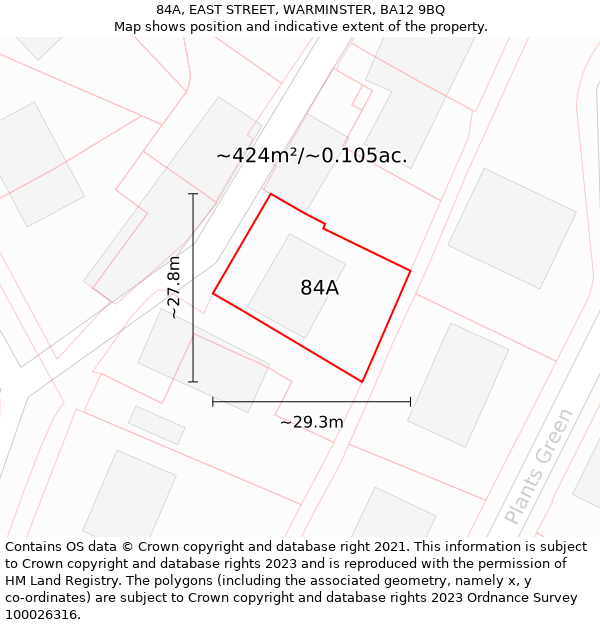 84A, EAST STREET, WARMINSTER, BA12 9BQ: Plot and title map