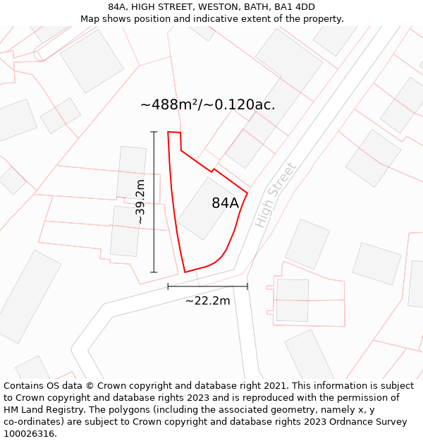 84A, HIGH STREET, WESTON, BATH, BA1 4DD: Plot and title map