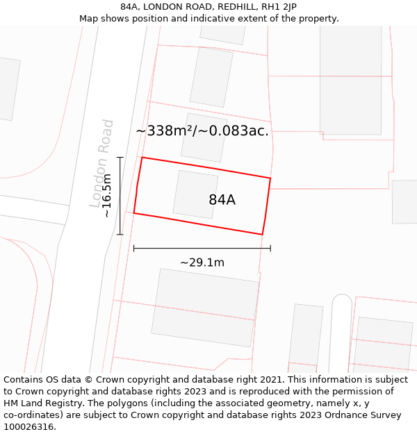 84A, LONDON ROAD, REDHILL, RH1 2JP: Plot and title map
